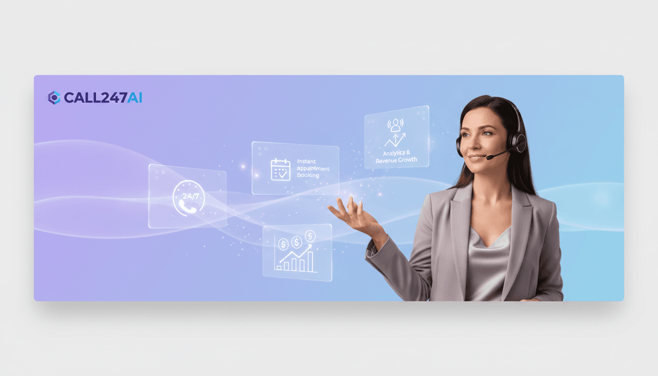 Professional woman using AI receptionist platform for service business growth