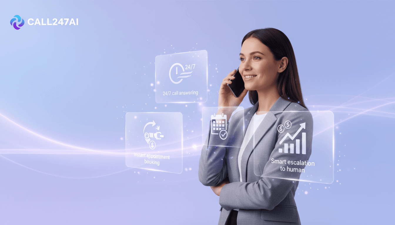 Service team member taking calls with AI receptionist support